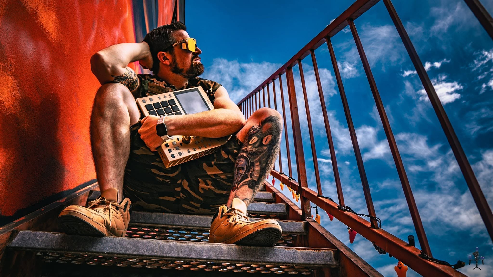 Creative artist portrait on an outdoor stairway by J Sturgis Media
